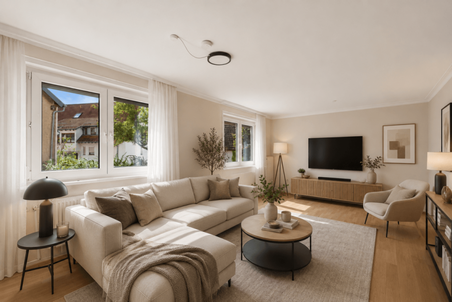 Wohnzimmer - visualisiert Einfamilienhaus Rutesheim