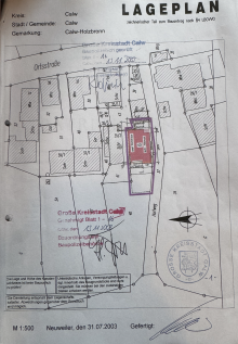 Original - Lageplan Exklusives Baugrundst�ck in Calw-Holzbronn mit Feldrandlage und genehmigter Projektierung