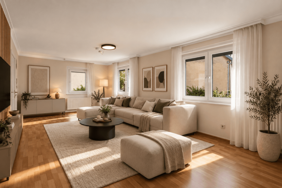 Wohnzimmer - visualisiert Einfamilienhaus Rutesheim