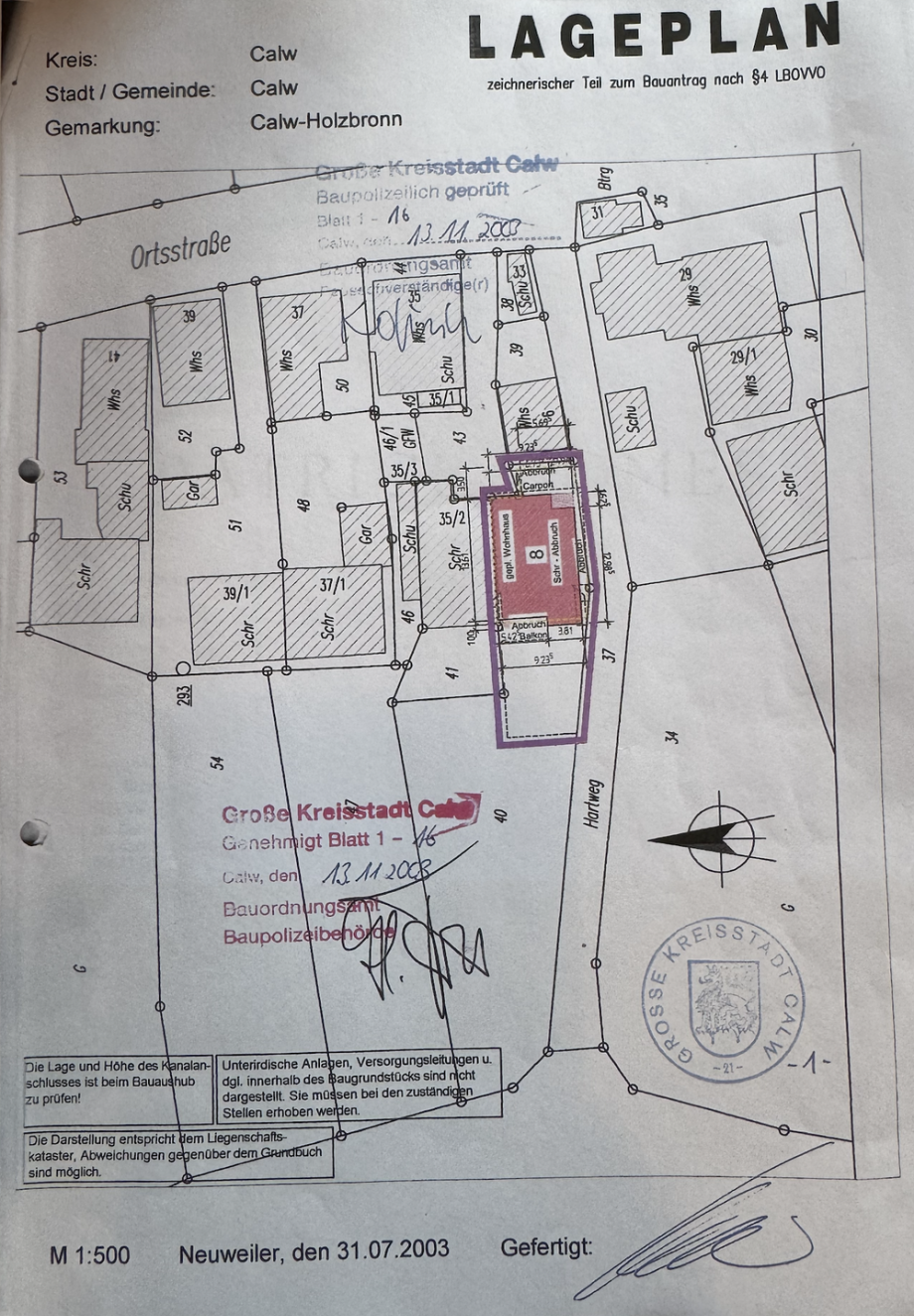 Original - Lageplan Wohngrundst�ck Calw
